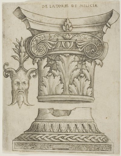 Arkitektoniske detaljer: Base, Kapital og Maske af Giovanni Antonio da Brescia