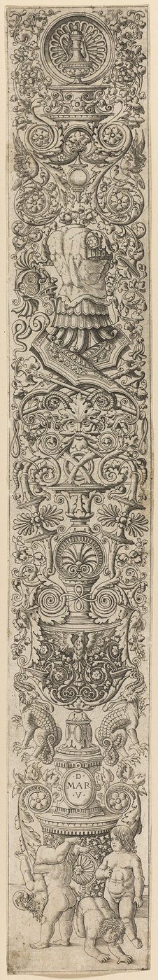 Fire børn leger, plade syv med tolv ornamentpaneler af Giovanni Antonio da Brescia