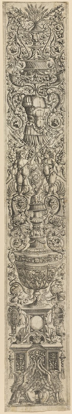 Griffe og to amoriner med hellebarder, plade fem af tolv ornamentpaneler af Giovanni Antonio da Brescia