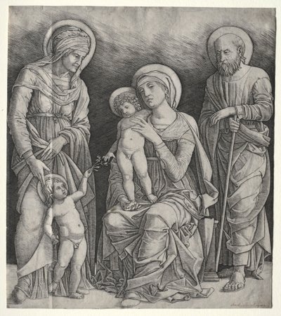 Hellig familie med St. Elizabeth og spædbarnet St. Johannes Døberen, ca. 1500. af Giovanni Antonio da Brescia