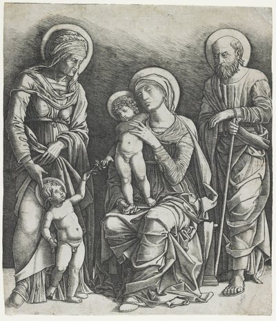 Den hellige familie med spædbarnet Saint John, ca. 1495-1505 (gravering) af Giovanni Antonio da Brescia