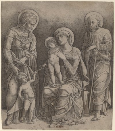 Hellig familie med Saint Elizabeth og spædbarnet Saint John af Giovanni Antonio da Brescia, after Andrea Mantegna