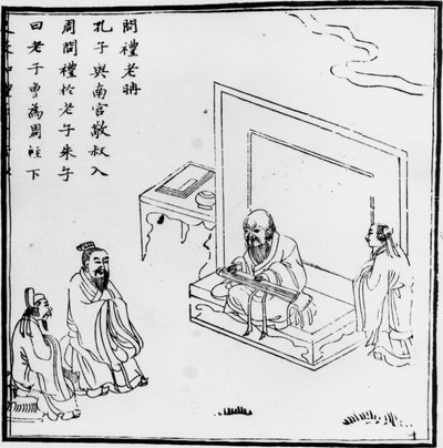 Lao Tzu møder Confucius. kinesisk gravering. sd. af Phillipe de Marlier