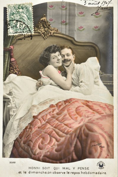 Postkort: Honni soit qui mal pense y/Sunday rest weekly - dato 1907 af Phillipe de Marlier