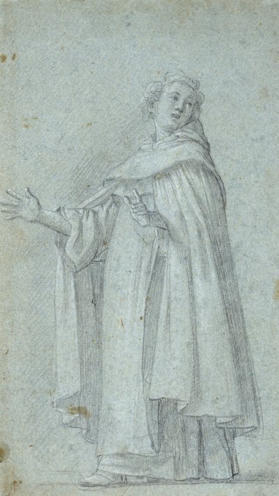 Studie af en stående dominikaner, ca. 1595 (sort kridt, forhøjet med hvidt, på blåt lagt papir) af Giovanni Baglione