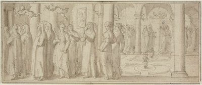 Procession af nonner og novicer til ære for en mandlig helgen af Giovanni Balducci