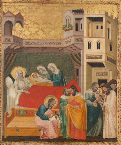 Johannes Døberens fødsel, navngivning og omskæring, ca. 1335. af Giovanni Baronzio
