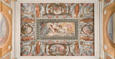 Solvogn drevet af Apollo, Apollo Loggia, ca. 1560 (fresco) af Giovanni Battista and Cambiaso Luca Castello