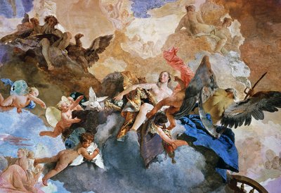 Kidnapning af Venus af Kronos, detalje af Course of Sun Chariot, fresko af Giambattista Tiepolo (1696-1770), Tapestry Gallery, Palazzo Clerici, Milano, Lombardiet, Italien af Giovanni Battista Tiepolo