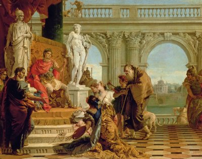 Maecenas præsenterer den liberale kunst for kejser Augustus (63BC-14AD) c.1745 (olie på lærred) af Giovanni Battista Tiepolo