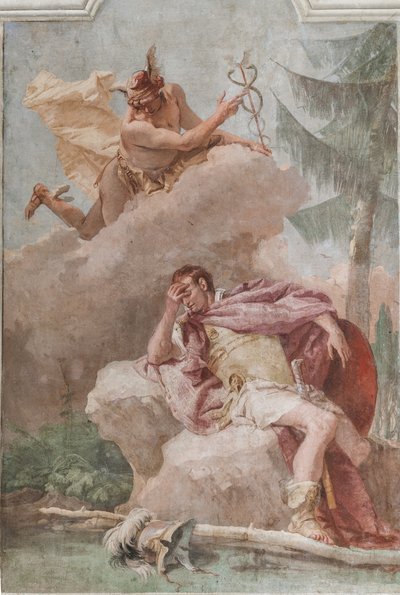 Palazzina (lille bygning), det tredje rum eller rum i Æneiden: "Aeneas drømmer om Merkur, der beordrer ham til at forlade" af Giovanni Battista Tiepolo