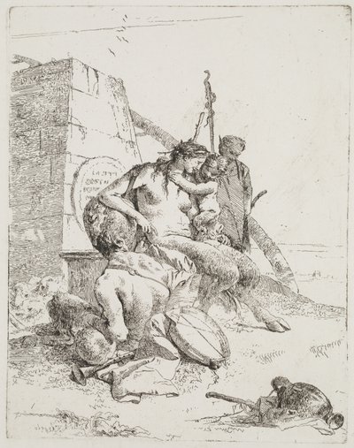 Satyrfamilie med Obelisken, Venedig, ca. 1765 (radering) af Giovanni Battista Tiepolo