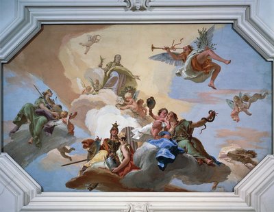 Triumph of Glory annonceret af Fame, der står blandt kardinaldyderne af Giovanni Battista Tiepolo