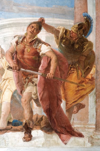 Detalje af Minerva, der forhindrer Achilles i at dræbe Agamemnon, fra Iliadens værelse i Palazzina af Giovanni Battista Tiepolo