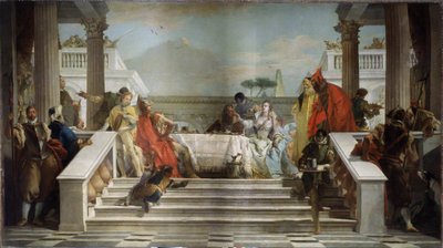 Kleopatras fest. Den egyptiske dronning (69-30 f.Kr.) er sandsynligvis afbildet med den romerske politiker og general Marc Antonius (Marcus Antonius, 83-30 f.Kr.). (Kleopatras fest). Maleri af Giambattista Tiepolo (1696-1770). Olie på t af Giovanni Battista Tiepolo