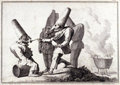 Gruppen af ​​Pulcinella (italiensk Polichinelle). Tegning i pen og vask på blyantmærke af Giovanni Battista (Giambattista) Tiepolo (1696-1770). af Giovanni Battista Tiepolo