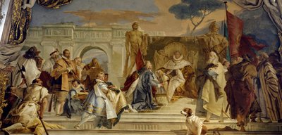 Investituren af Eveque Aroldo af Frederic I af Hohenstaufen (1122-1190) dit Frederic Barberousse, konge af Tyskland og germansk kejser fresco af Giovanni Battista (Giambattista) Tiepolo (1696-1770). 1700-tallets Palads i Würzburg (Würzburg) Tyskland af Giovanni Battista Tiepolo