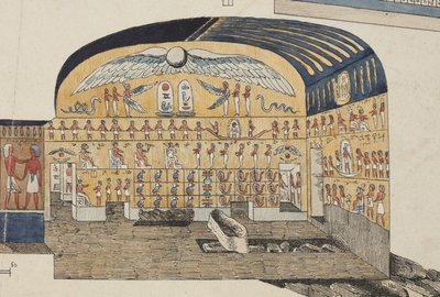 Udsnit af Psammuthis grav i Theben, opdaget og åbnet af Belzoni i 1818 (håndfarvet litho) af Giovanni Battista (after) Belzoni