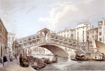 Ponte di Rialto, Venedig, graveret af Lefevre (litho) af Giovanni Battista (after) Cecchini