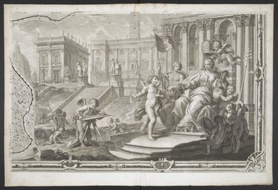 En kvindeskikkelse, der bliver kronet, fra New Plan of Rome, bragt frem i lyset af G. Nolli af Giovanni Battista (after) Nolli