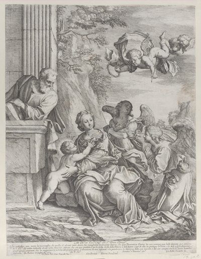 Den hellige familie med engle til højre og over hovedet, 1652. af Giovanni Battista Beinaschi