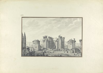Kizil Avlu, Central Hall, i Pergamon (pen & blæk og vask på papir) af Giovanni Battista Borra