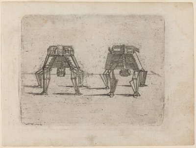 To kubiske figurer med hænderne på jorden af Giovanni Battista Bracelli