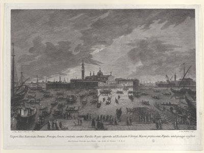 Natlig udsigt over processionen juleaften for Dogen og det venetianske senat til San G..., 1763. af Giovanni Battista Brostoloni