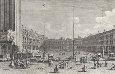 Udsigt over Piazza San Marco, med kirken San Geminiano i den fjerne ende, og figurer og..., 1763. af Giovanni Battista Brostoloni