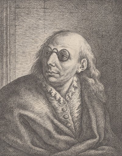 Portræt af Luca Giordano, iført runde briller og ser til venstre, 1692-1727., 1692-1727. af Giovanni Battista Catenaro
