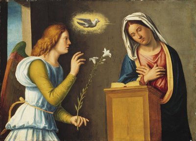 Bebudelse til Jomfruen, 150005 (maling på træpanel) af Giovanni Battista Cima da Conegliano