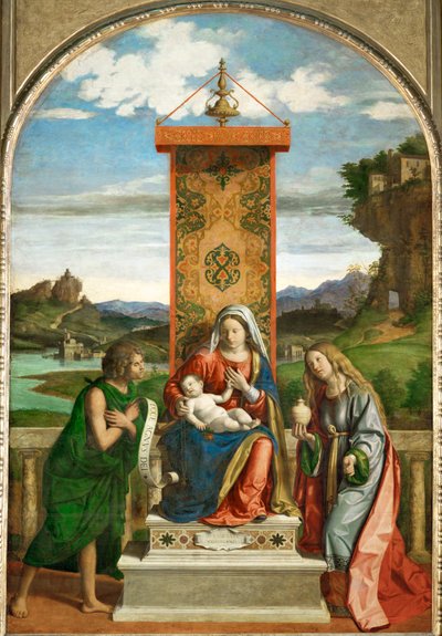 Jomfruen med barnet mellem Johannes Døberen og
Madeleine ... af Giovanni Battista Cima da Conegliano