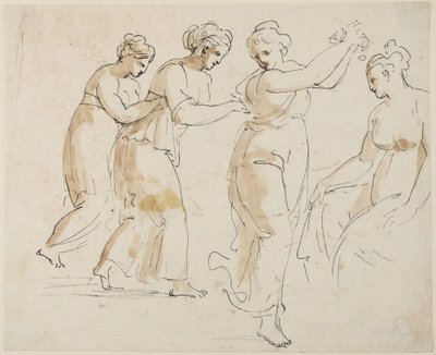En siddende og tre dansende nymfer af Giovanni Battista Cipriani