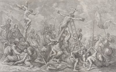 Korsfæstelsen, med sænkningen af korset i midten, soldater overalt og en tyv..., 1762. af Giovanni Battista Cipriani