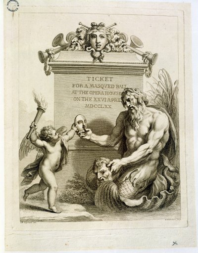 Billet til et maskebal i operahuset den 26. april, indgraveret af Francesco Bartolozzi (1727-1815), 1770 af Giovanni Battista Cipriani