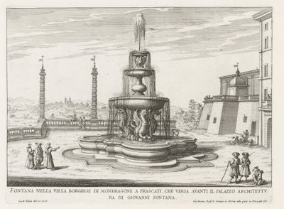 Fontein in de tuinen af ​​Villa Mondragone te Frascati Springvand i Villa Borghese di Mondragone i Frascati (...) (titel på objekt) Frascati-villaernes springvand (serietitel) Fonteinen van Frascati (serietitel) af Giovanni Battista Falda