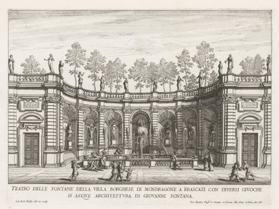 Fontein in de tuinen af ​​Villa Mondragone te Frascati Teater for springvandene i Villa Borghese i Mondragone i Frascati (...) (titel på objektet) Frascati-villaernes springvand (serietitel) Fonteinen van Frascati (serietitel) af Giovanni Battista Falda