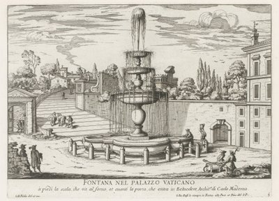Springvand i Vatikanet Fontana nel Palazzo Vaticano (titel på objekt) Fontane di Roma (serietitel) Fontæner i Rom (serietitel) af Giovanni Battista Falda
