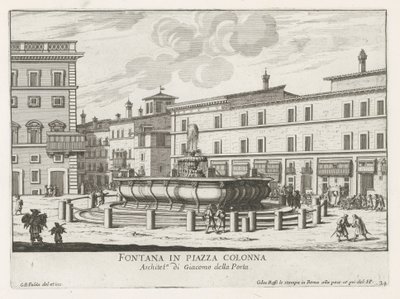 Fontein på Piazza Colonna te Rom Springvand på Piazza Colonna (titel på objekt) Fontæner i Rom (serietitel) Fonteinen van Rome (serietitel) af Giovanni Battista Falda