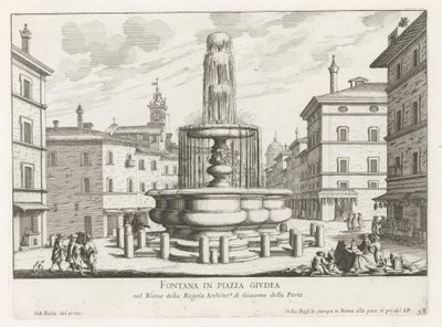 Fontein på Piazza Giudia te Rom Springvand på Piazza Giudea (titel på objekt) Fontæner i Rom (serietitel) Fonteinen van Rome (serietitel) af Giovanni Battista Falda