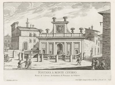 Fontein på Piazza Montecitorio te Rom Fontana a Monte Citorio (titel på objekt) Fontane di Roma (serietitel) Fonteinen van Rome (serietitel) af Giovanni Battista Falda