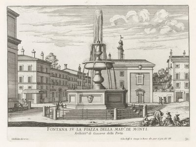 Fontein på Piazza della Madonna dei Monti te Rom Springvand på Piazza della Mad.a de Monti (titel på objekt) Fontæner i Rom (serietitel) Fonteinen van Rome (serietitel) af Giovanni Battista Falda