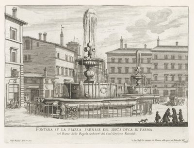 Fonteinen på Piazza Farnese te Rom Springvand på Piazza Farnese af ser.mo s.r Duca di Parma (titel på objekt) Fountains of Rome (serietitel) Fonteinen van Rome (serietitel) af Giovanni Battista Falda