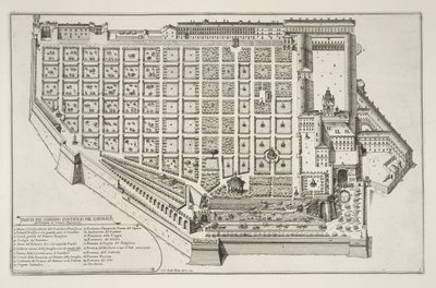 Pavehaven og Quirinalepaladset, fra Il Nuovo Teatro della Fabriche et Buildings in Perspective of Modern Rome, udgivet ca. 1665-69 (se også 172928) af Giovanni Battista Falda