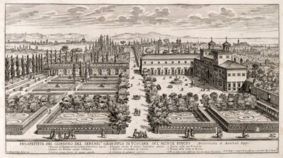 Perspektiv af haverne i Villa Medici i Rom, gravering fra Li Giardni (Haverne) af Giovanni Battista Falda (1640 eller 1643-1678) af Giovanni Battista Falda