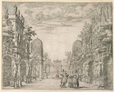 Scenografi til scene 3, "La Vita Humana overo," fra "The Triumph of the Pieta" af Giovanni Battista Galestruzzi