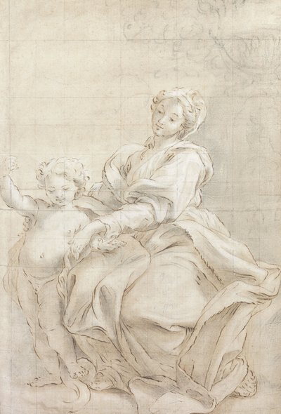 The Virgin and Child Near a Basin; Le Vierge et l "Enfant Pres d" une Vasque, dani af Giovanni Battista Gaulli