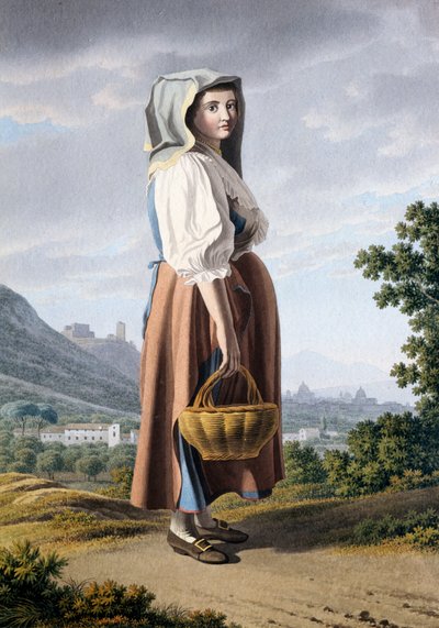Bonde i baggrunden af Maddaloni, af Giovan Battista Lusieri (ca 1755-1821), akvarel på papir 32x23 cm, Italien af Giovanni Battista Lusieri