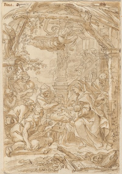 Hyrdernes tilbedelse, ca. 1680-1690 (tegning med pen og blæk) af Giovanni Battista Merano