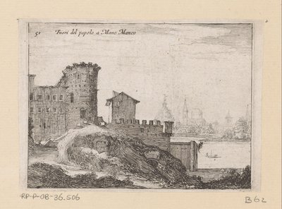 Byggearbejder i Rom, nær Porta del Popolo Ud af folket en Mano Manco (titel på objekt) Gezichten op Rom (serietitel) Nogle udsigter og perspektiver af ubeboede steder i Rom (serietitel) af Giovanni Battista Mercati